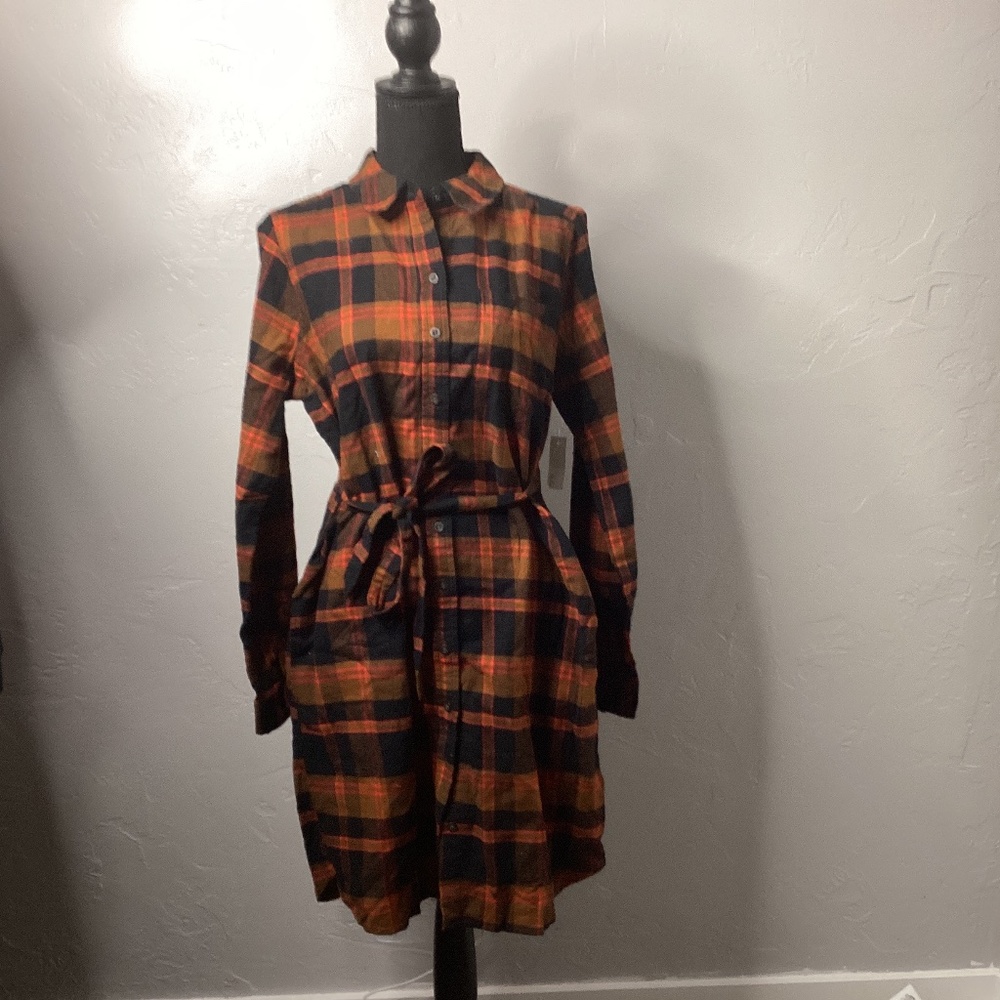 Goodthreads Women's Brushed Flannel Relaxed-Fit Belted Shirt Dress
